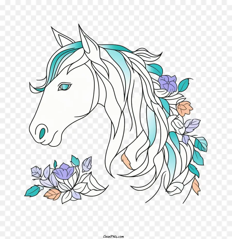 Unicornio，Caballo Con Flores PNG