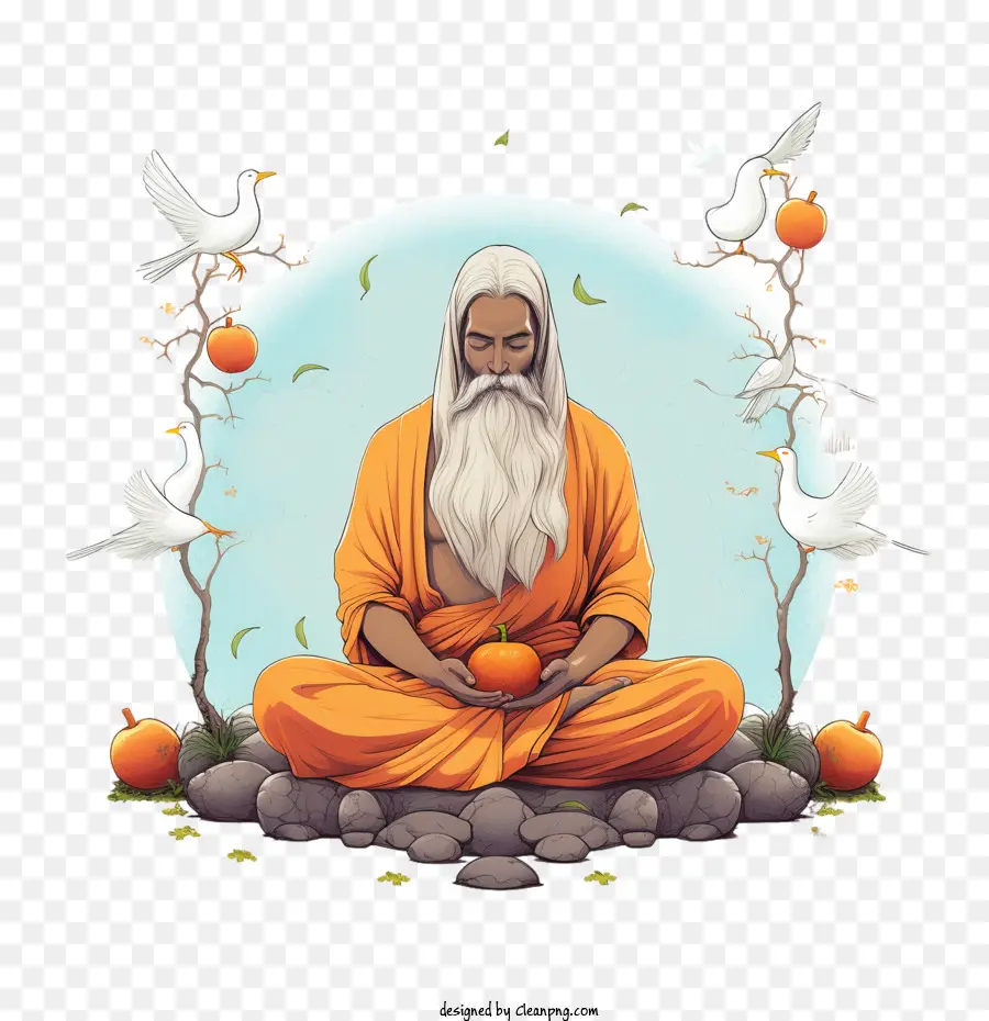 Gurú Purnima，Hombre Meditando Con Fruta PNG