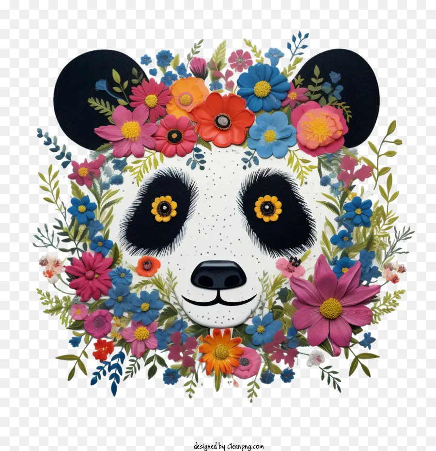 Panda，Panda Con Flores PNG