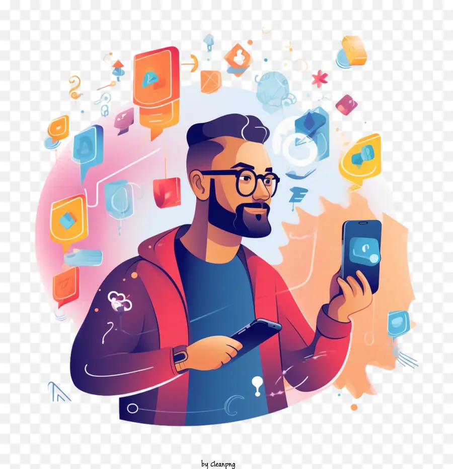 Hombre Trabajador，Hombre Con Teléfono Inteligente PNG