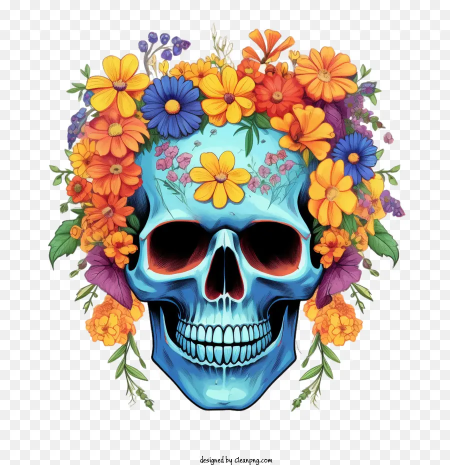 Calavera De Azúcar，Calavera Con Flores PNG