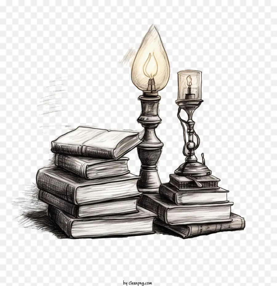 Lámpara Para Leer，Libros Y Velas PNG