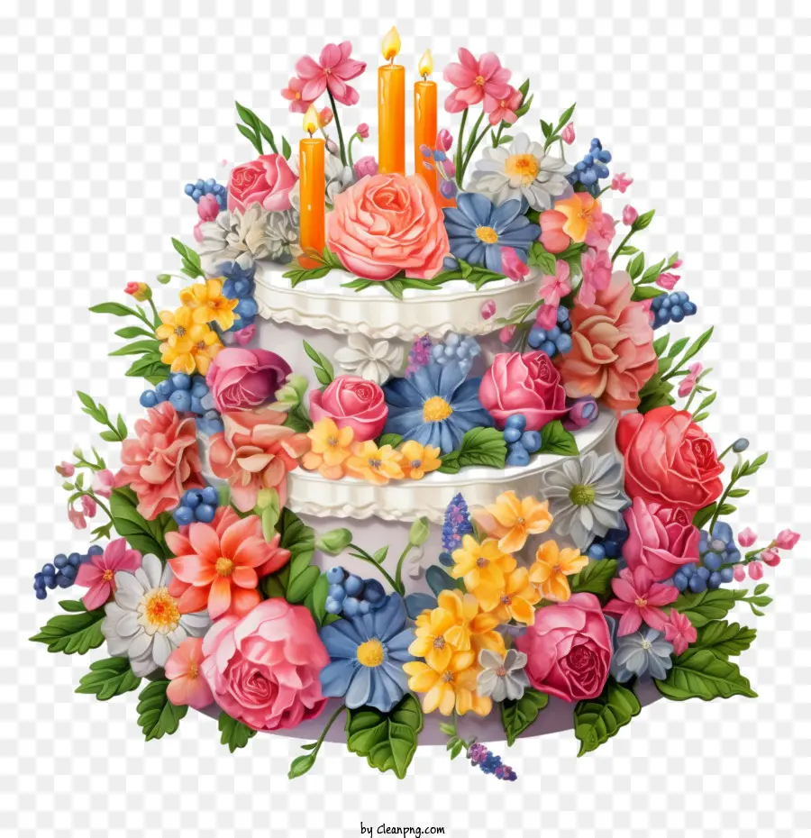 Torta De Cumpleaños，Pastel De Flores PNG