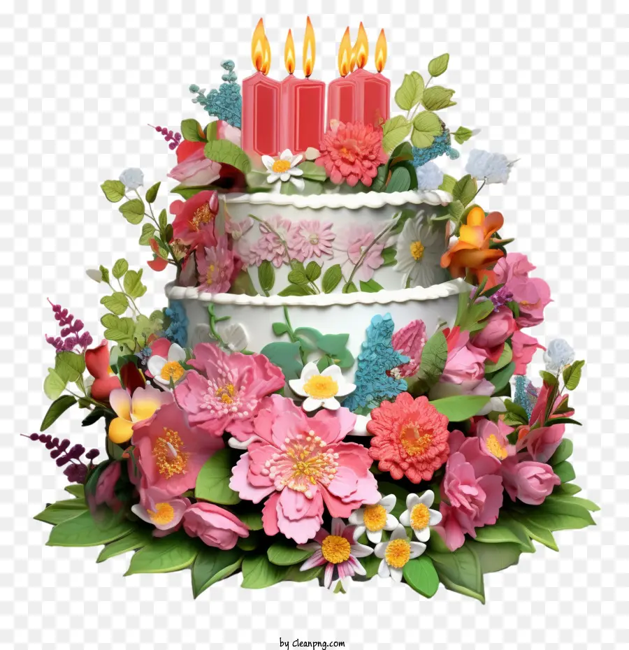 Torta De Cumpleaños，Pastel De Flores PNG