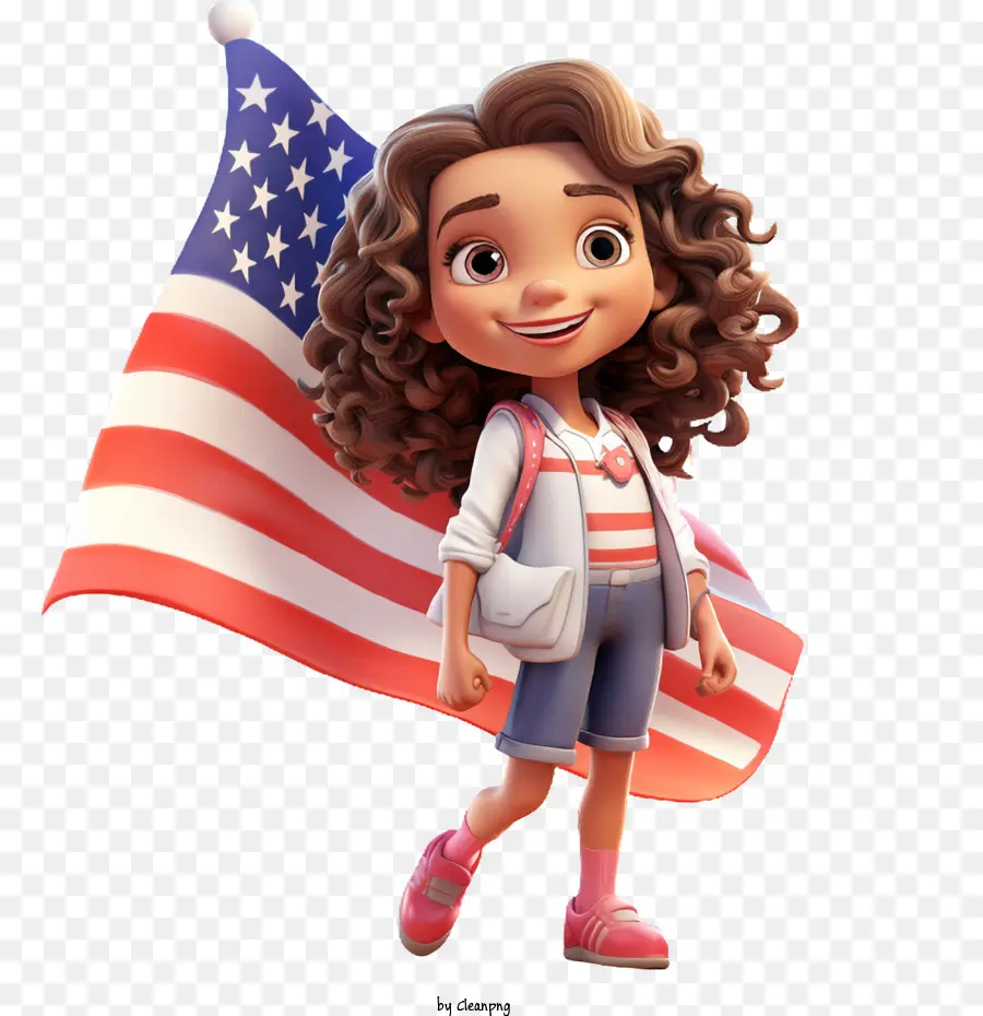 Día De La Independencia De Estados Unidos，Chica Con Bandera Americana PNG