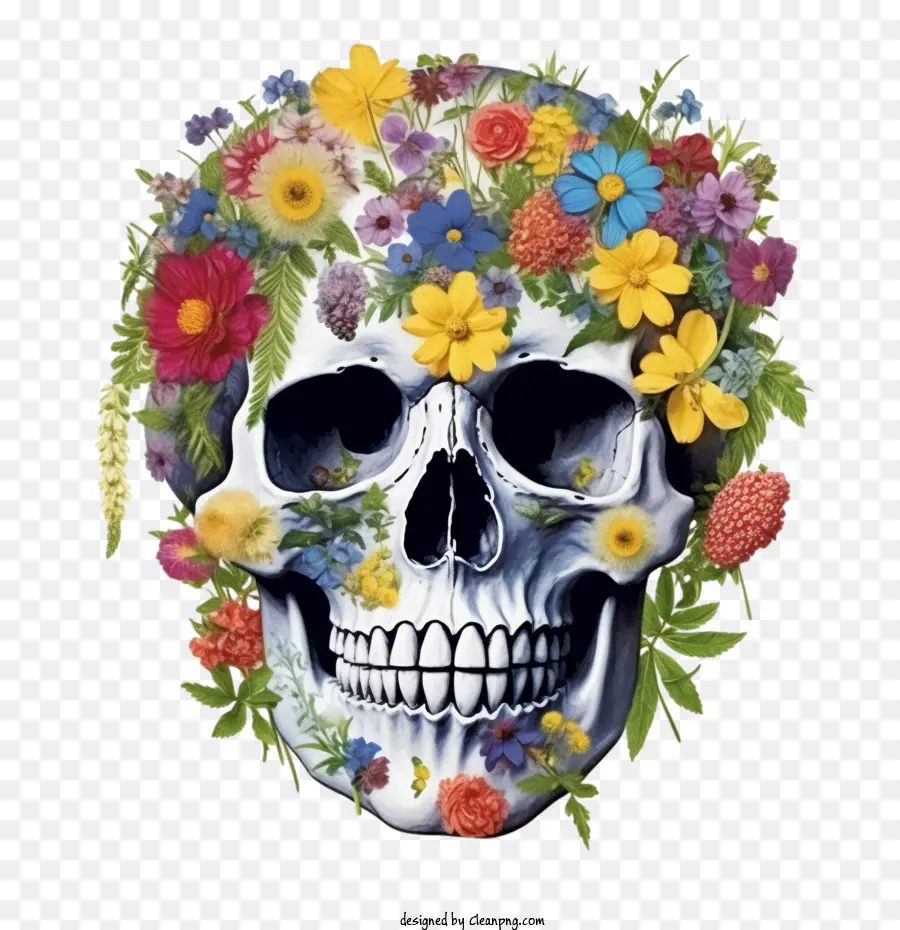 Cráneo，Calavera Con Flores PNG