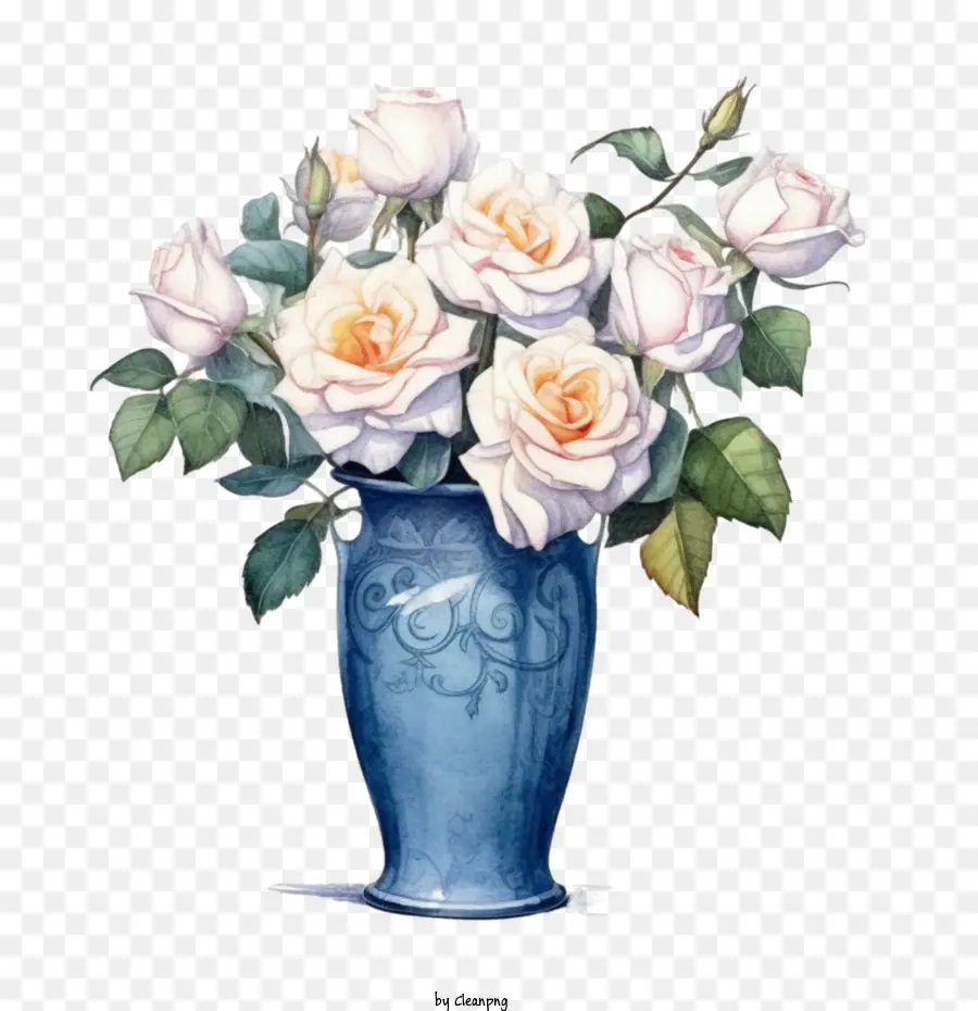 Jarrón Azul，Rose Bouquet PNG