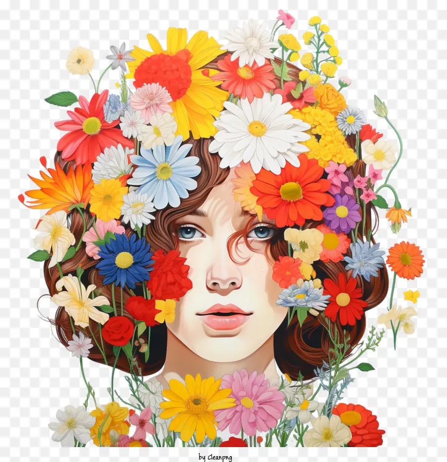 Chica Floral，Mujer Con Flores PNG