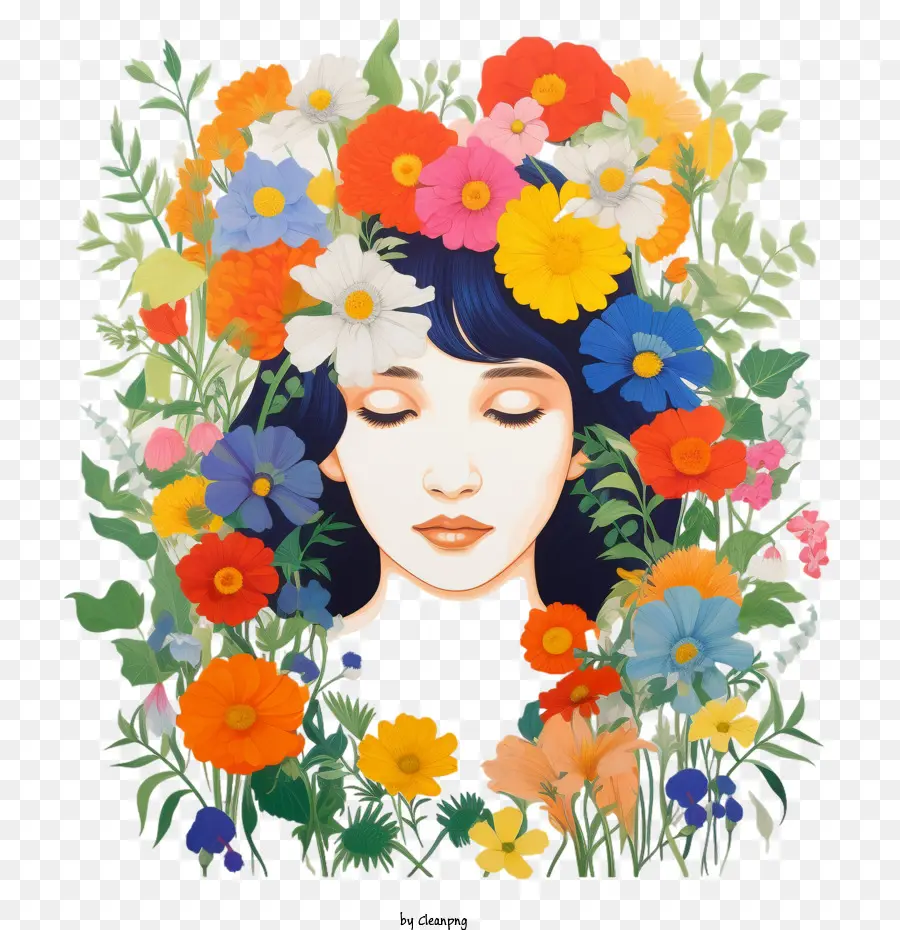 Chica Floral，Mujer Con Flores PNG