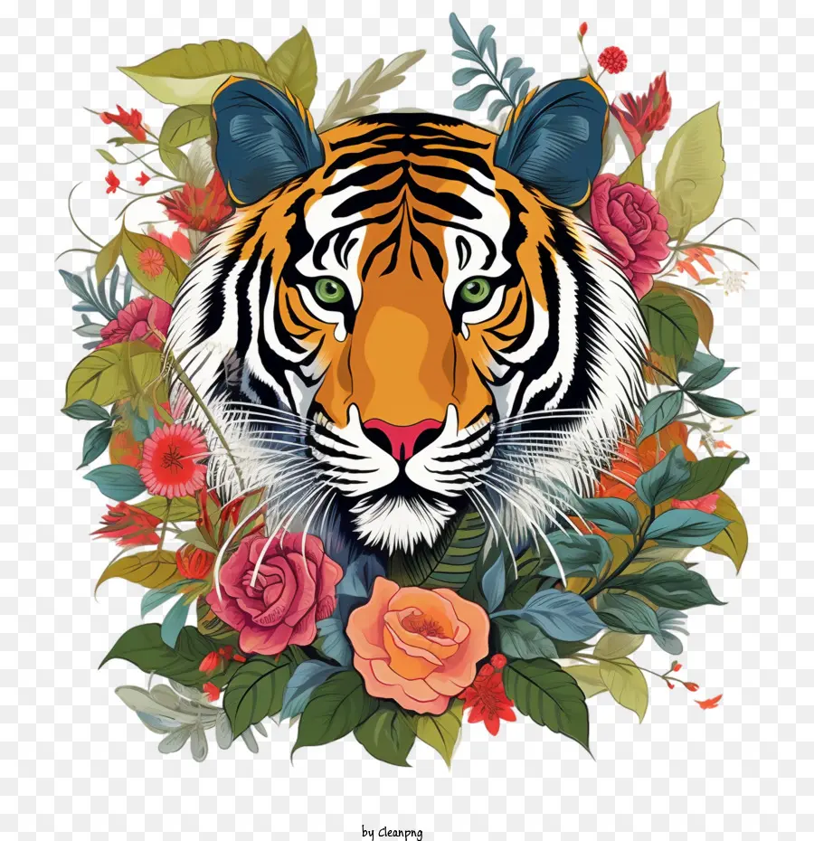 Tigre，Floral Corona PNG