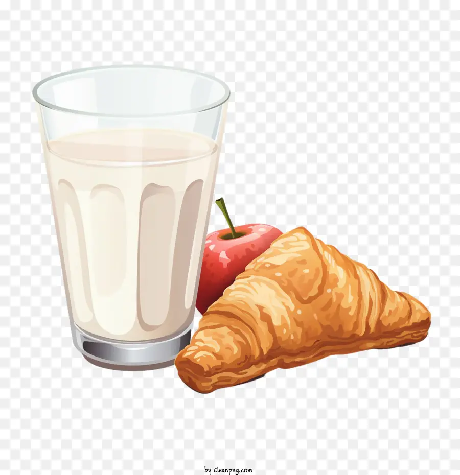 Rotación De Manzana，Vaso De Leche Y Croissant PNG