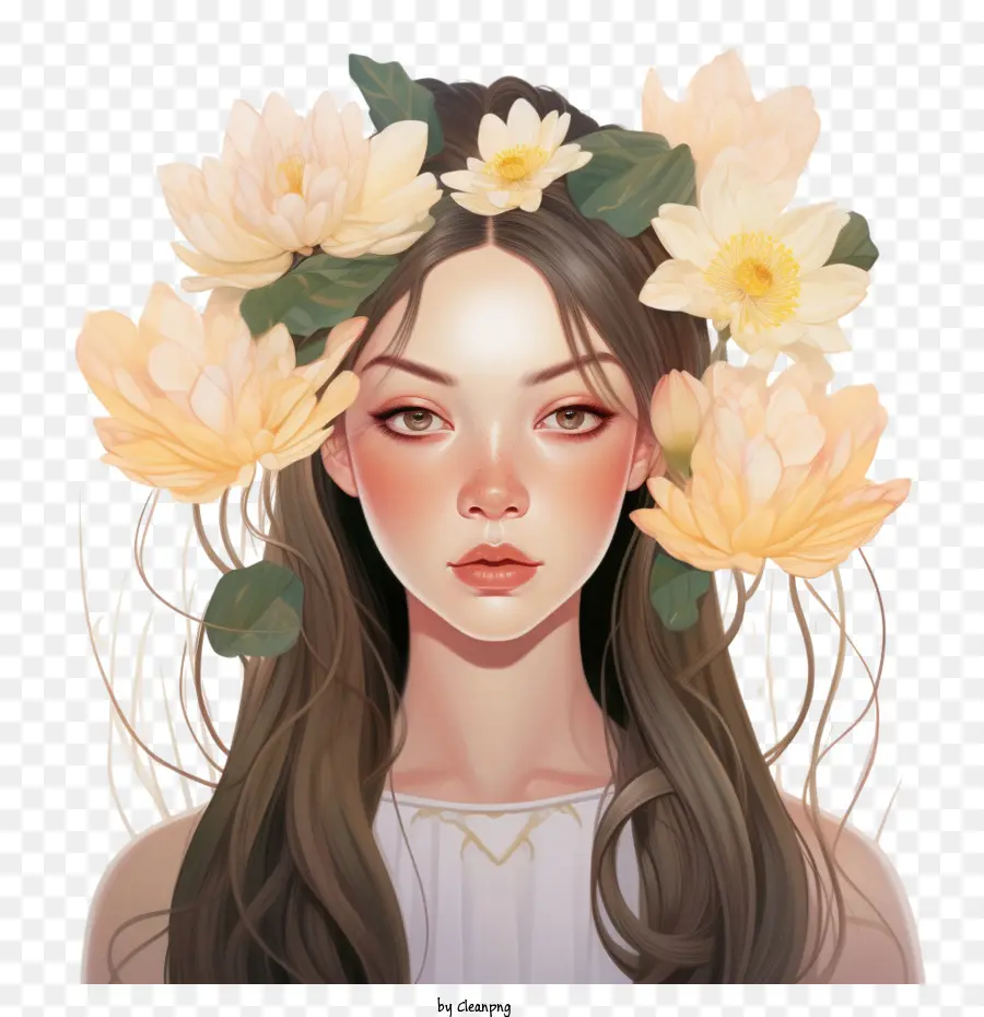 Flores De Loto，Chica De Moda PNG