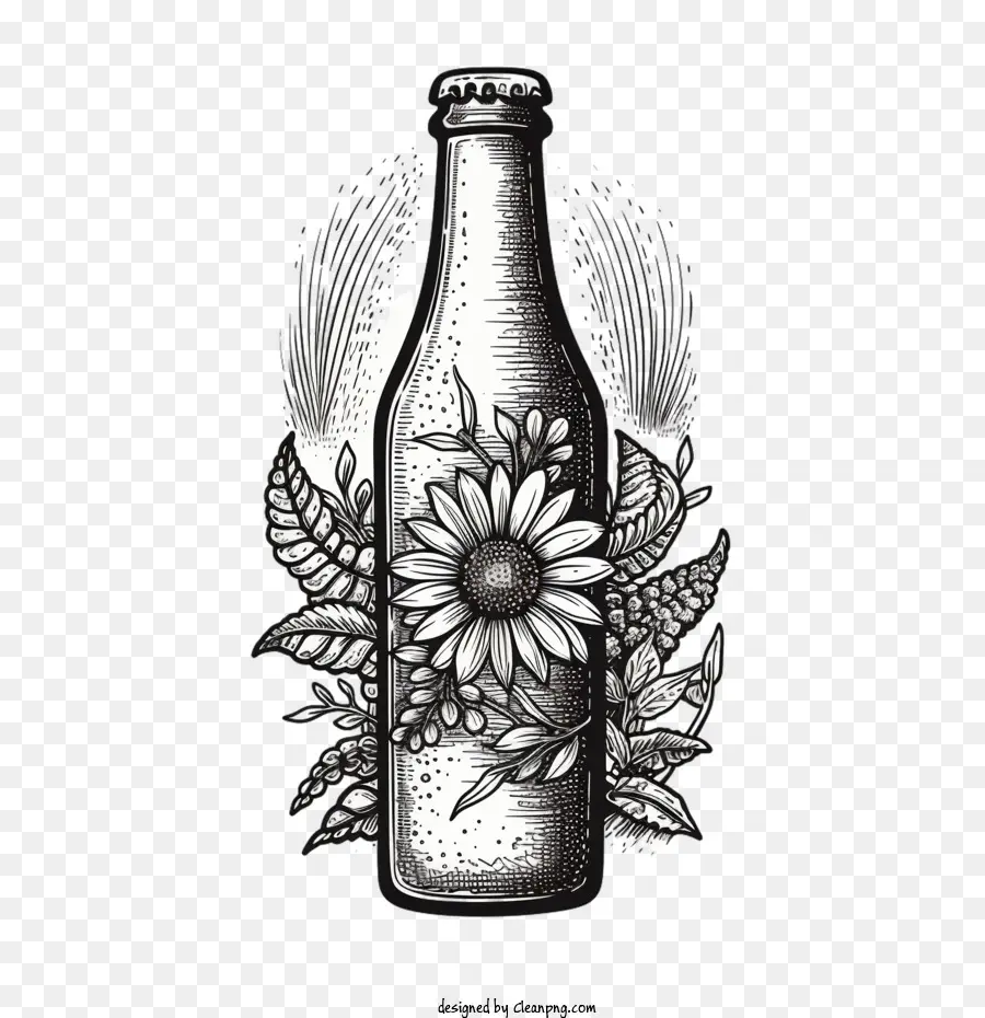 Botella De Cerveza，Floral PNG