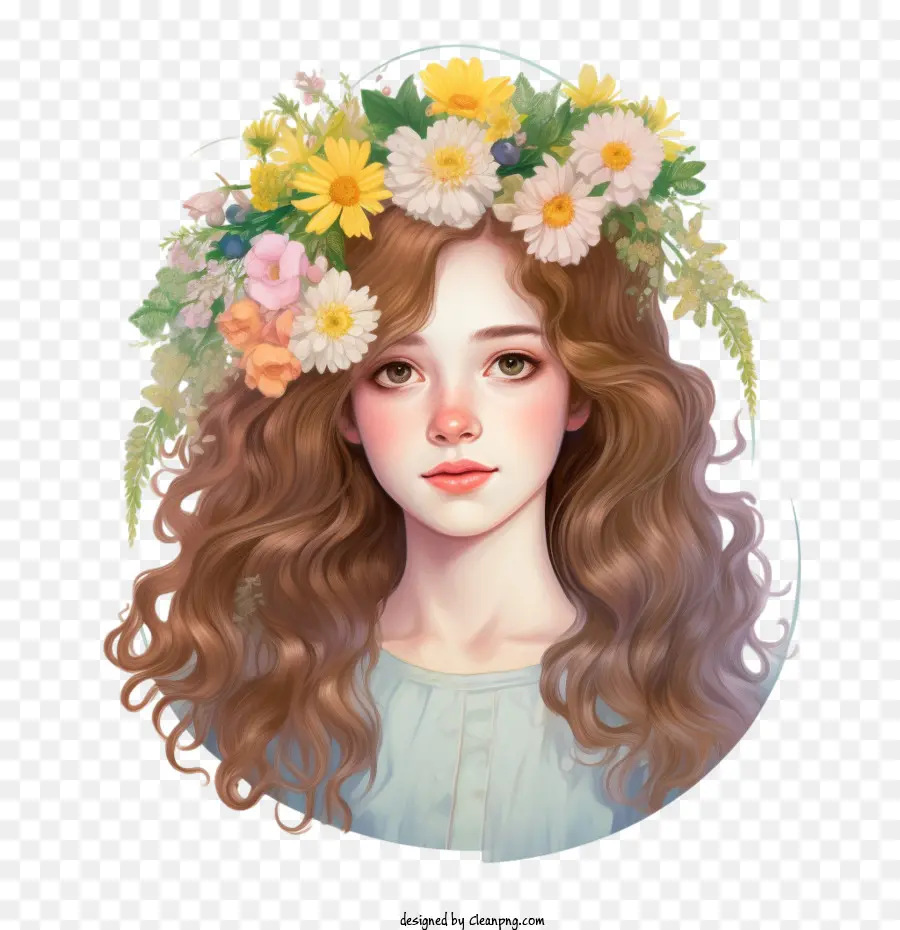 Retrato De Niña，Corona De Flores PNG