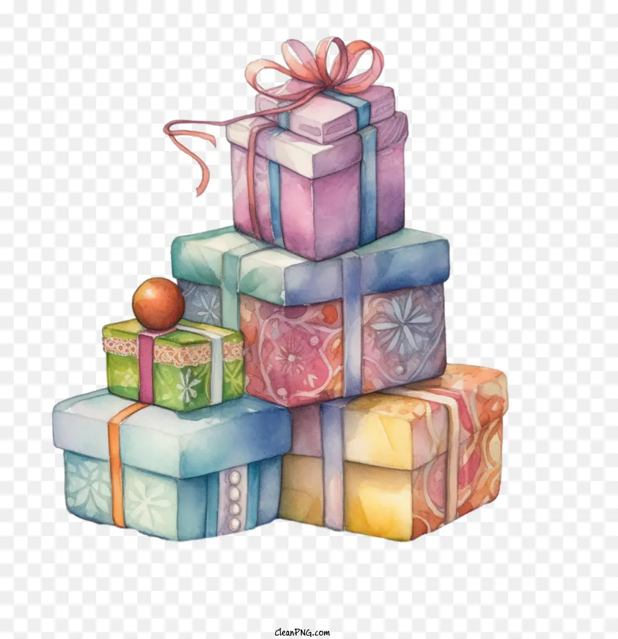 Caja De Regalo De Acuarela，Caja De Regalo De Navidad PNG