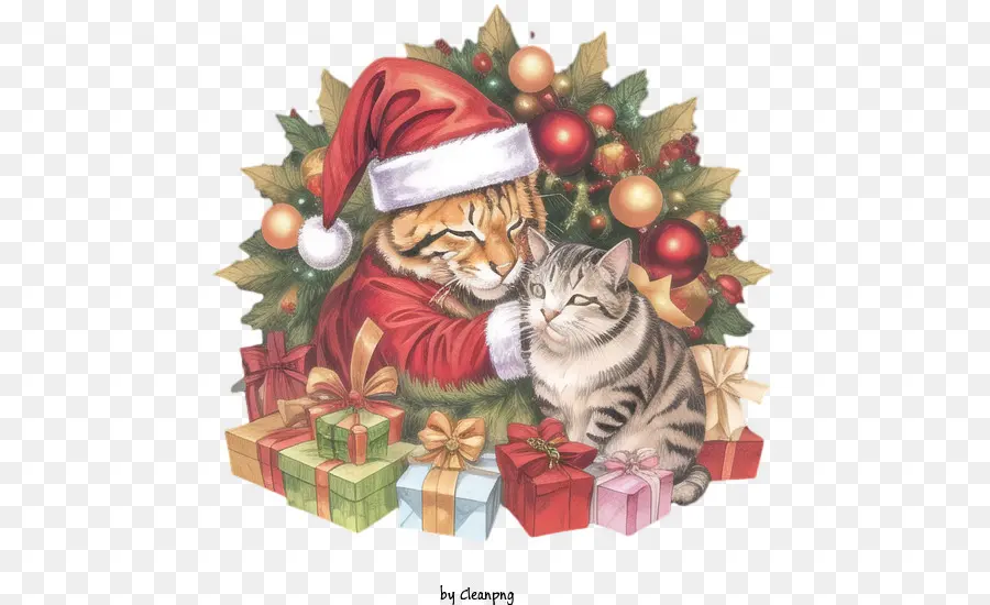 Navidad，Gatos Navideños PNG