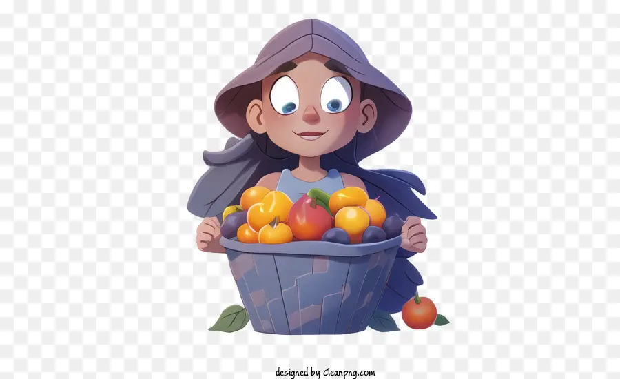 Dibujos Animados，Niña Con Frutas PNG