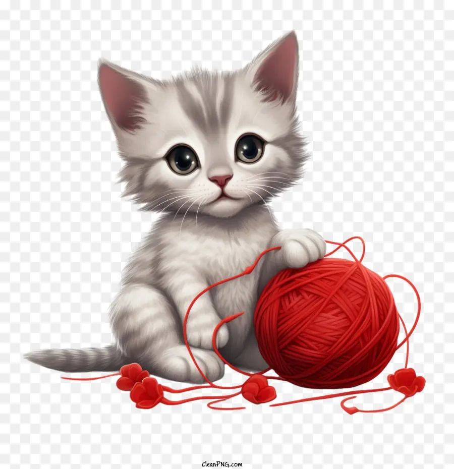 Gato Jugando Bola De Hilo，Gatito Blanco PNG