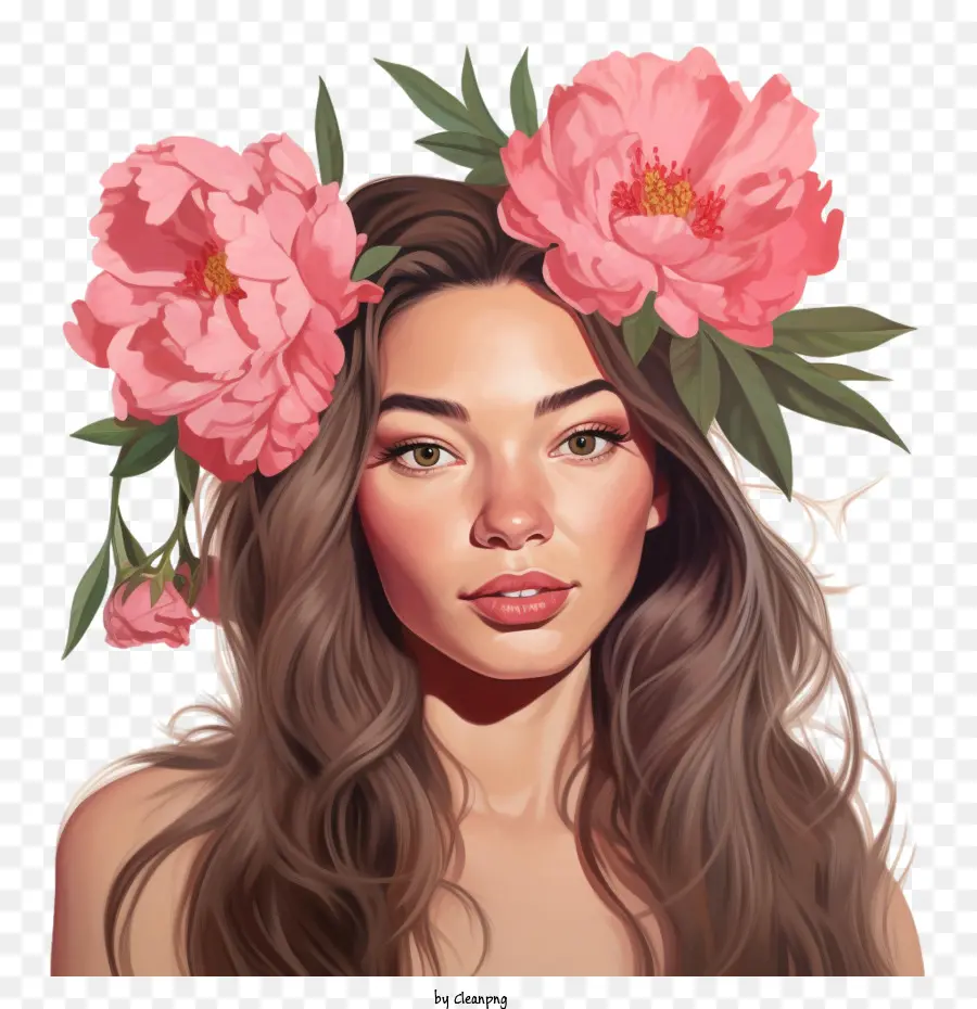 Chica De Moda，Mujer Con Flores PNG