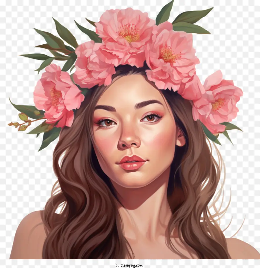 Chica De Moda，Mujer Con Flores PNG