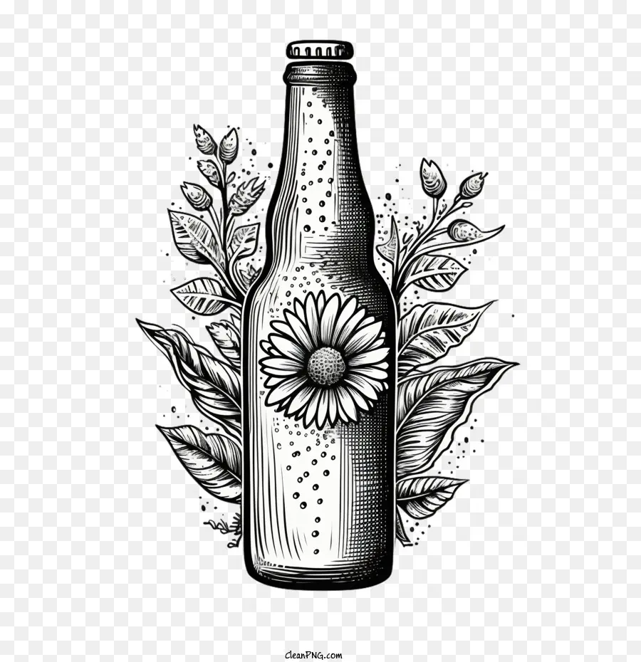 Botella De Cerveza，Flor PNG