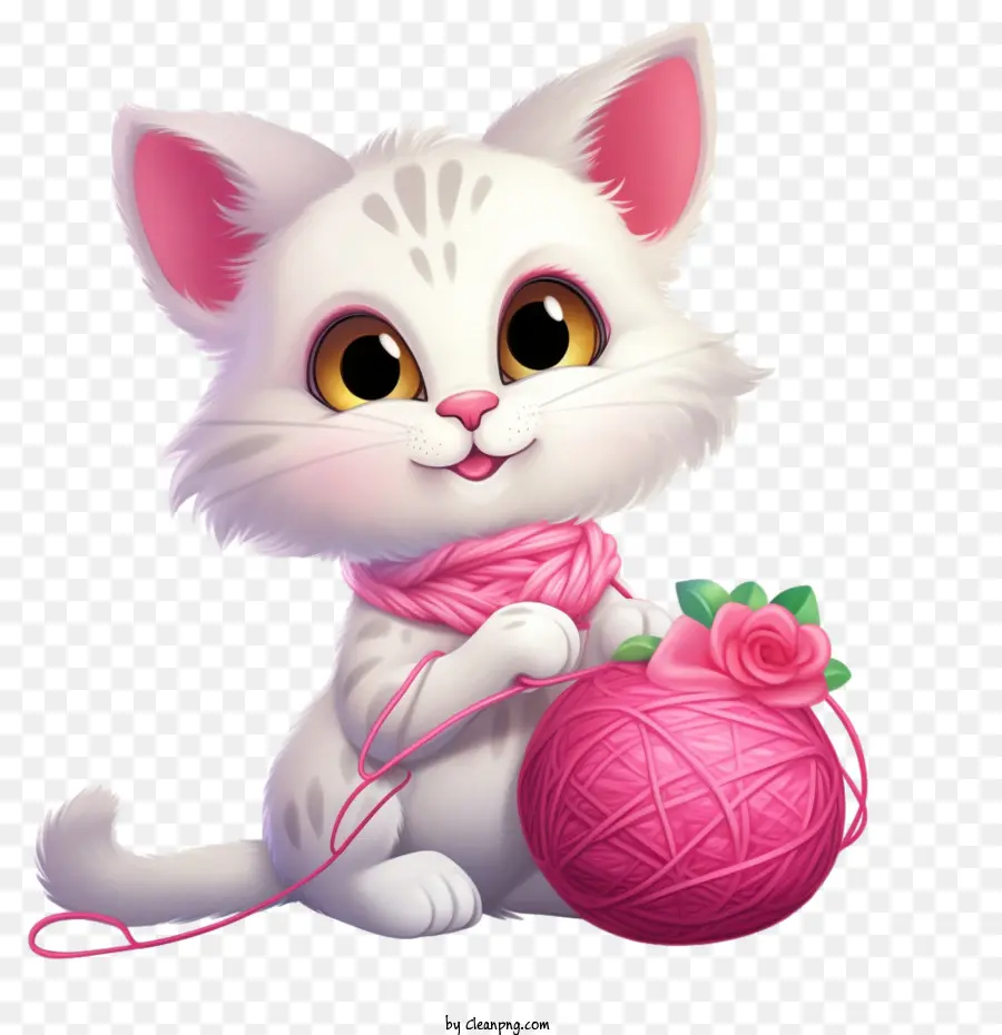 Gato Jugando Bola De Hilo，Gatito Blanco PNG