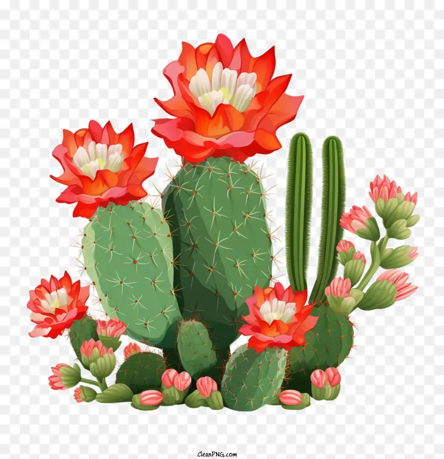 Cactus，Las Flores De Color Rojo PNG