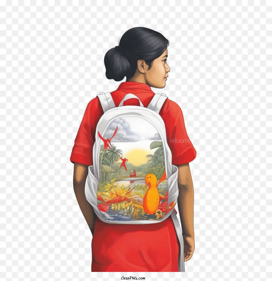 Mochila，Chica Con Mochila PNG