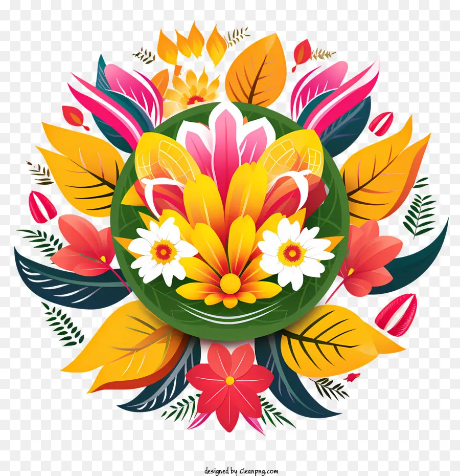 Rangoli Floral De Onam，Flores Coloridas PNG