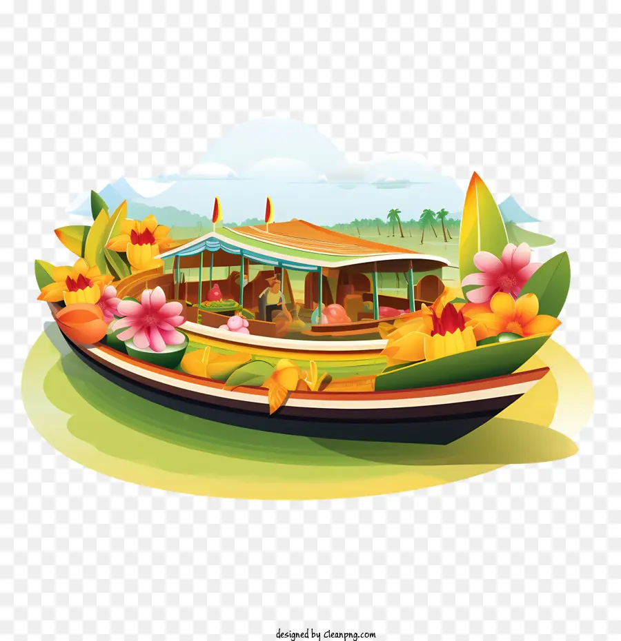 Barco Onam，Barco Decorado Con Flores PNG