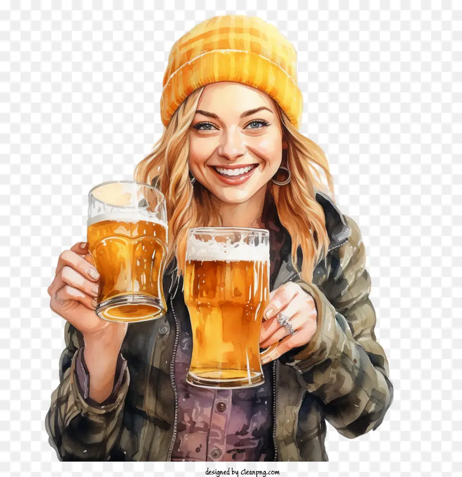 Día De Los Amantes De La Cerveza，Mujer Con Cerveza PNG