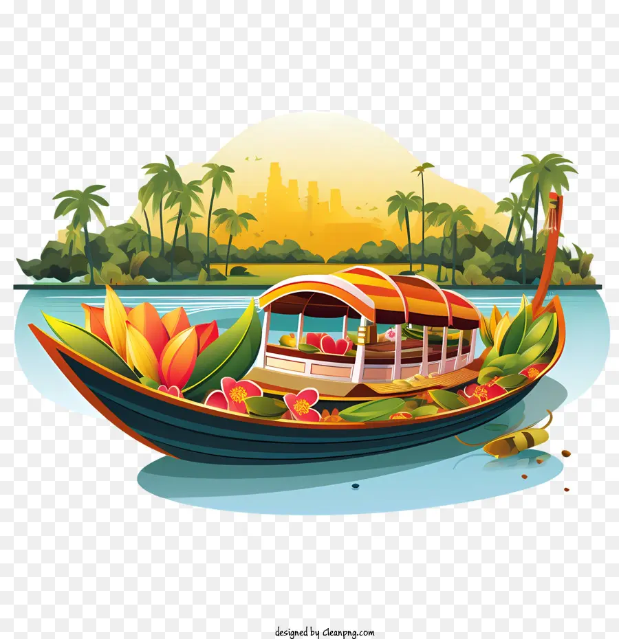 Barco Onam，Barco Colorido Con Flores PNG