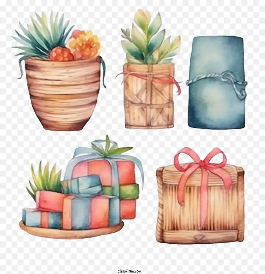 Caja De Regalo De Navidad，Cajas De Regalo Y Plantas PNG