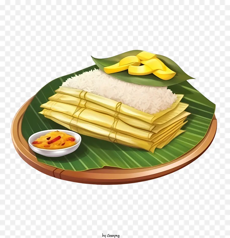 Comida Onam Sadya，Arroz Y Mango Sobre Hoja De Plátano PNG