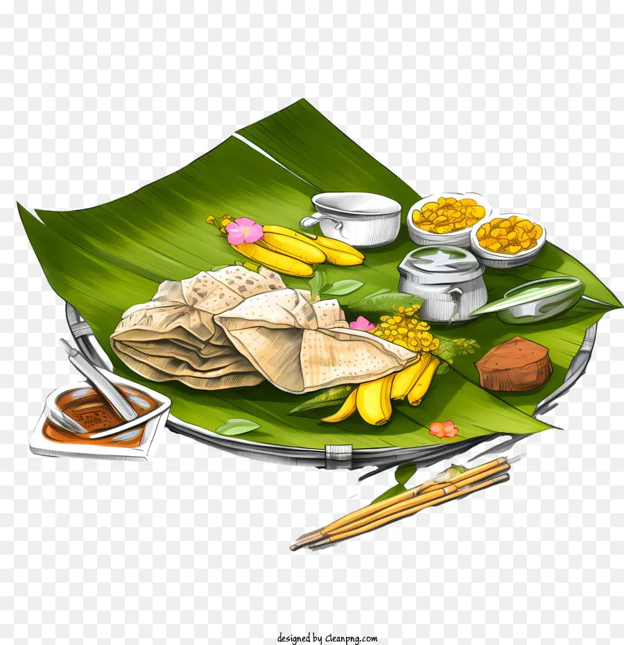 Onam Alakan Food，Hoja De Plátano De La Placa PNG