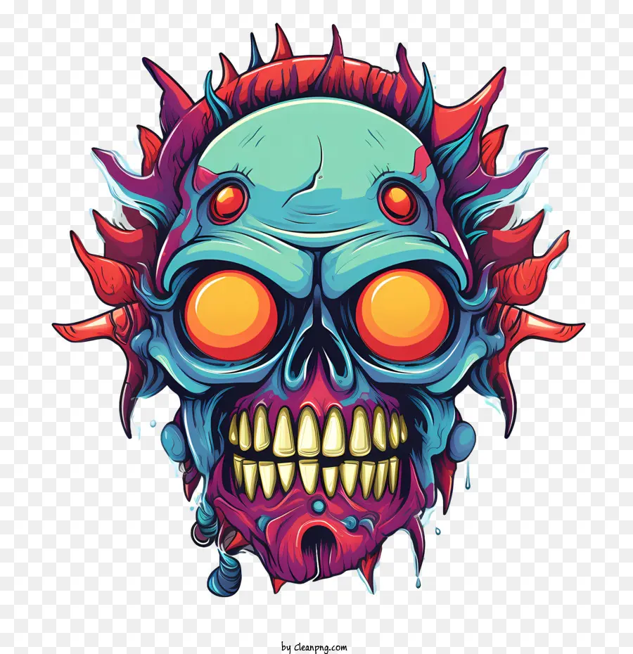 Cráneo Zombi，Calavera Colorida PNG