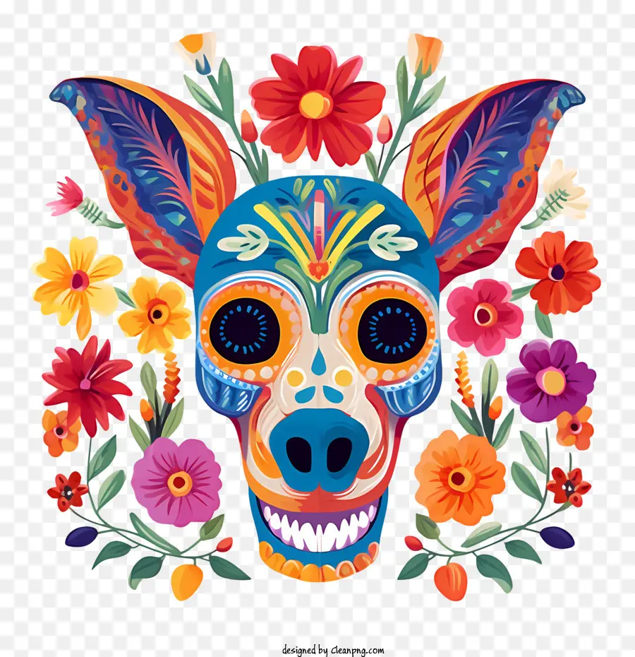 Día De Los Muertos，Cráneo De Perro Colorido PNG