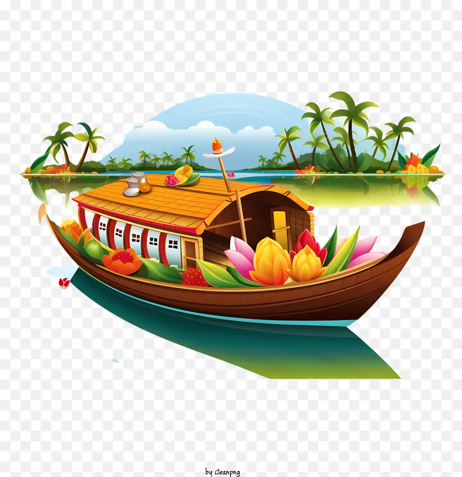 Barco Onam，Barco Con Flores PNG