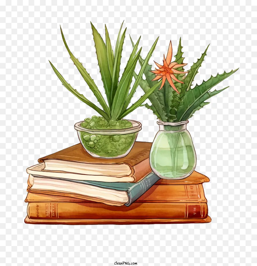 Áloe Vera，Libros Y Plantas PNG