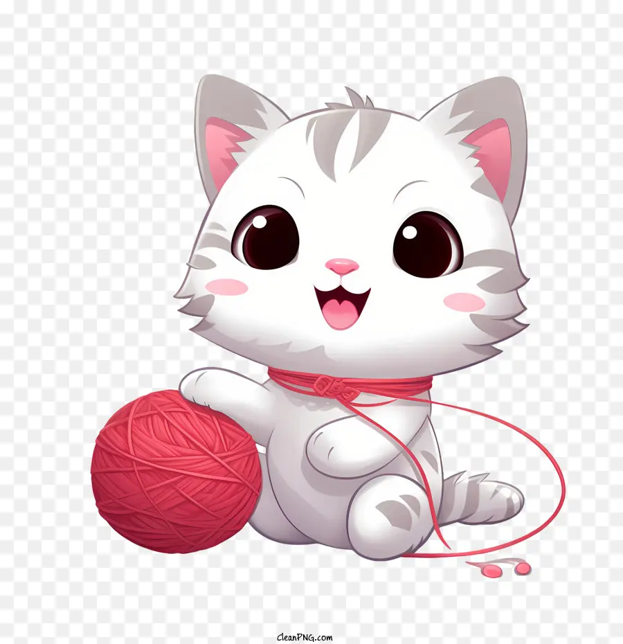 Gato Jugando Bola De Hilo，Lindo Gato De Dibujos Animados PNG