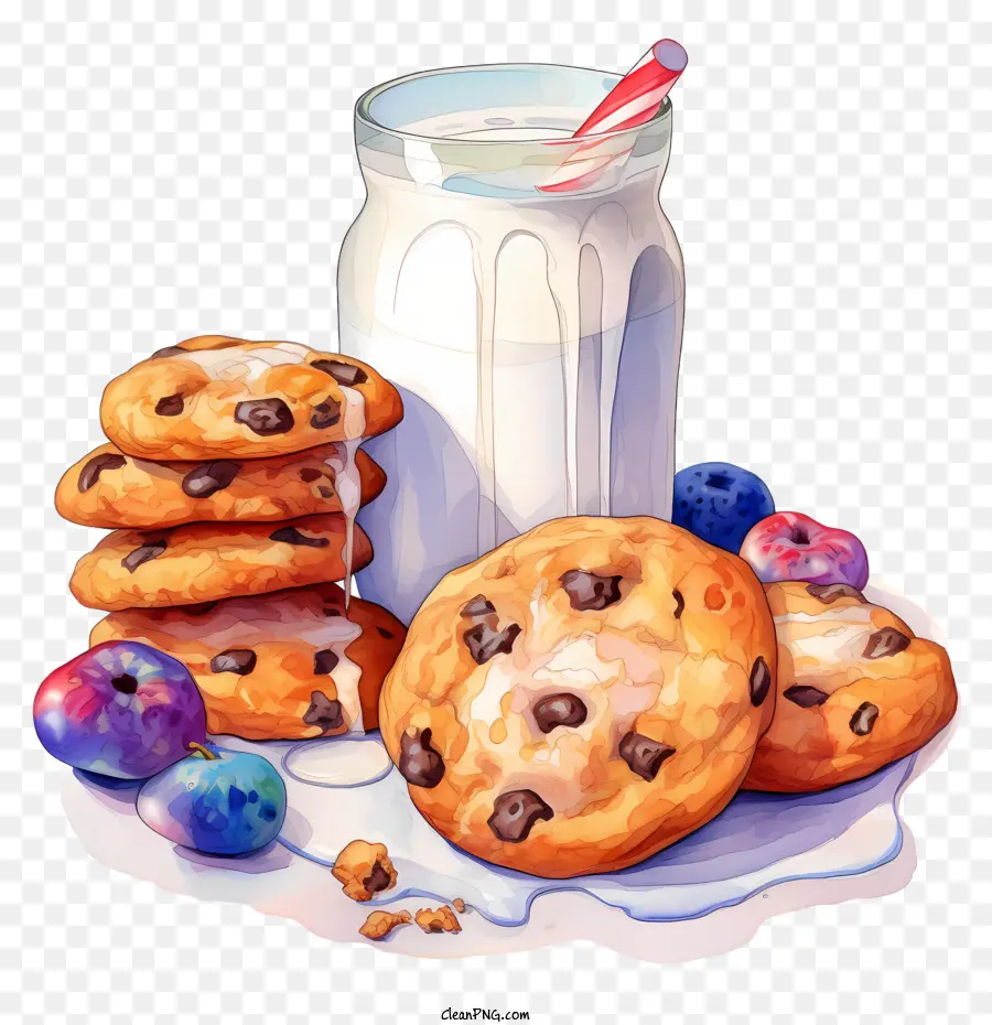 Galletas Y Leche，Galletas Con Chispas De Chocolate PNG