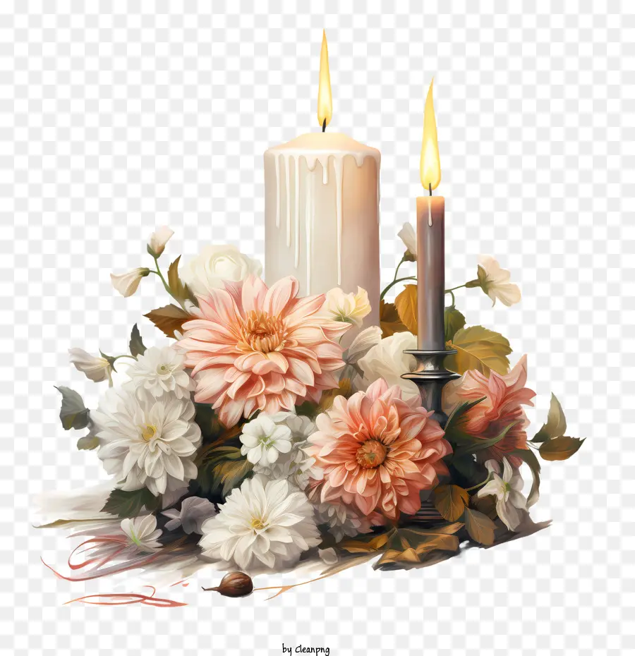 Día De Los Difuntos，Velas Y Flores PNG