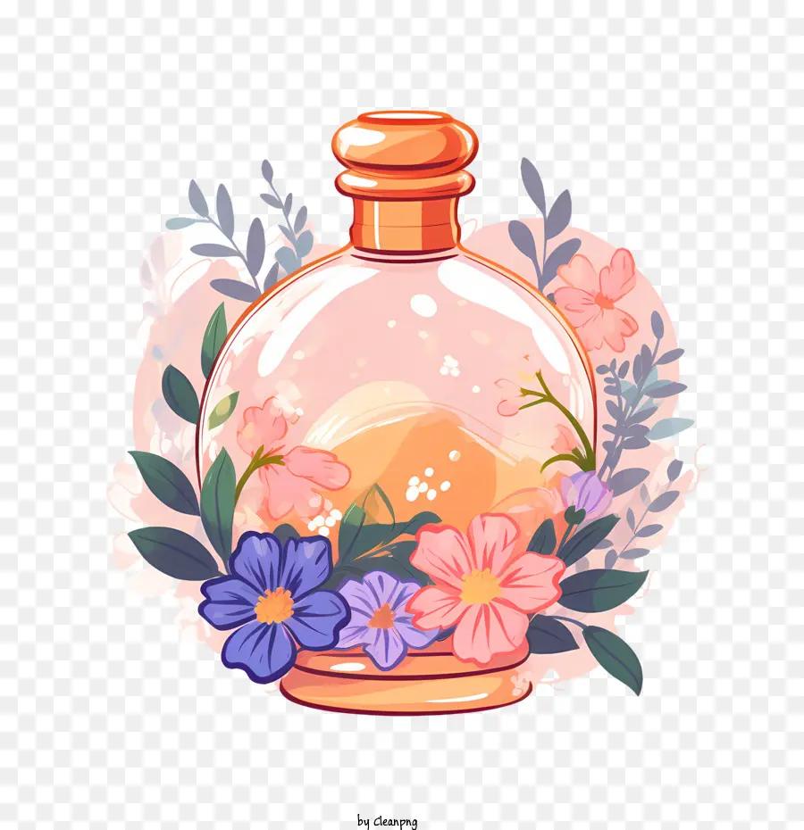 Botella De Perfume，Ramo De Flores PNG