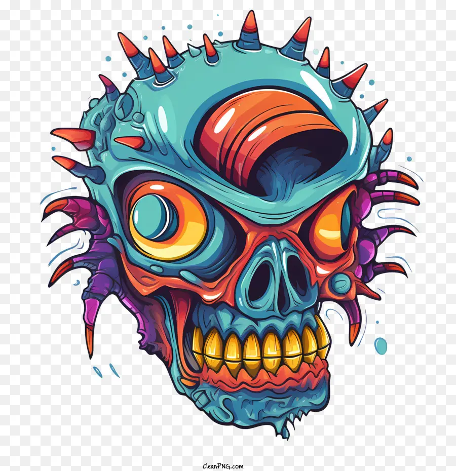 Zombie Skull，Colorido PNG