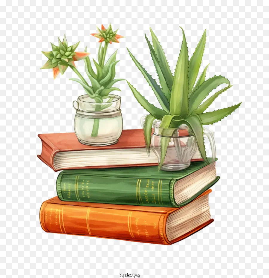 Áloe Vera，Libros Y Plantas PNG