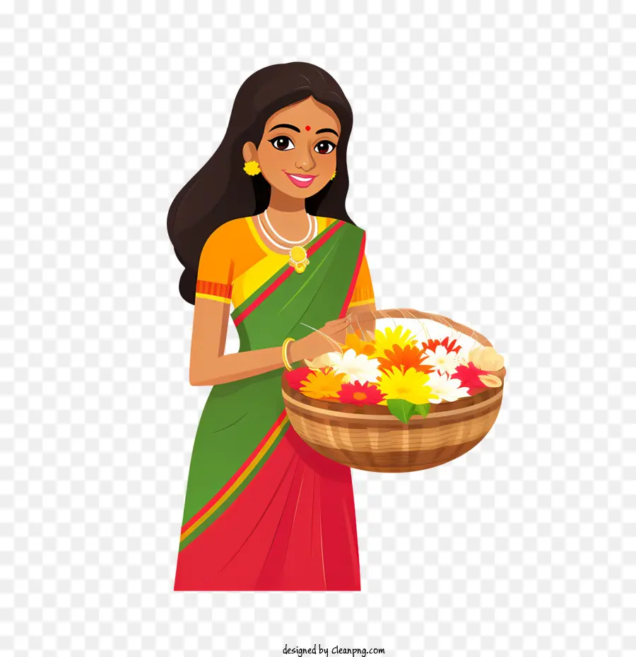 Onam，Mujer Con Flores PNG