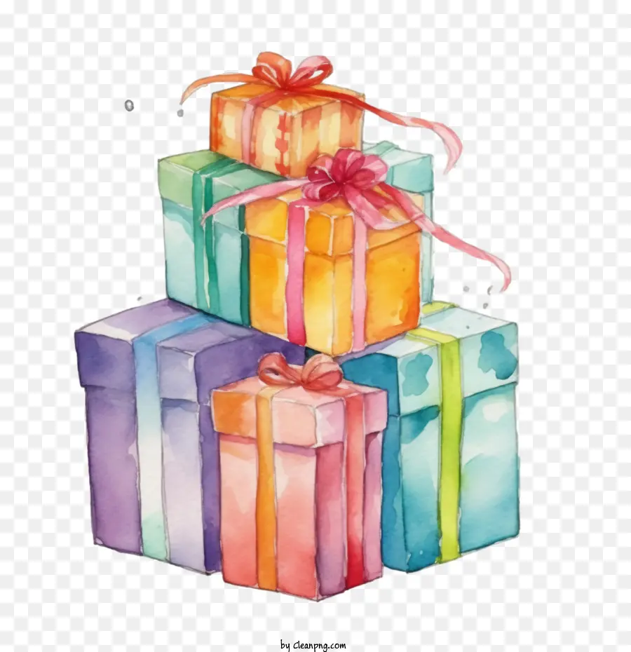 Regalos Multicolores，Acuarela De La Caja De Regalo PNG