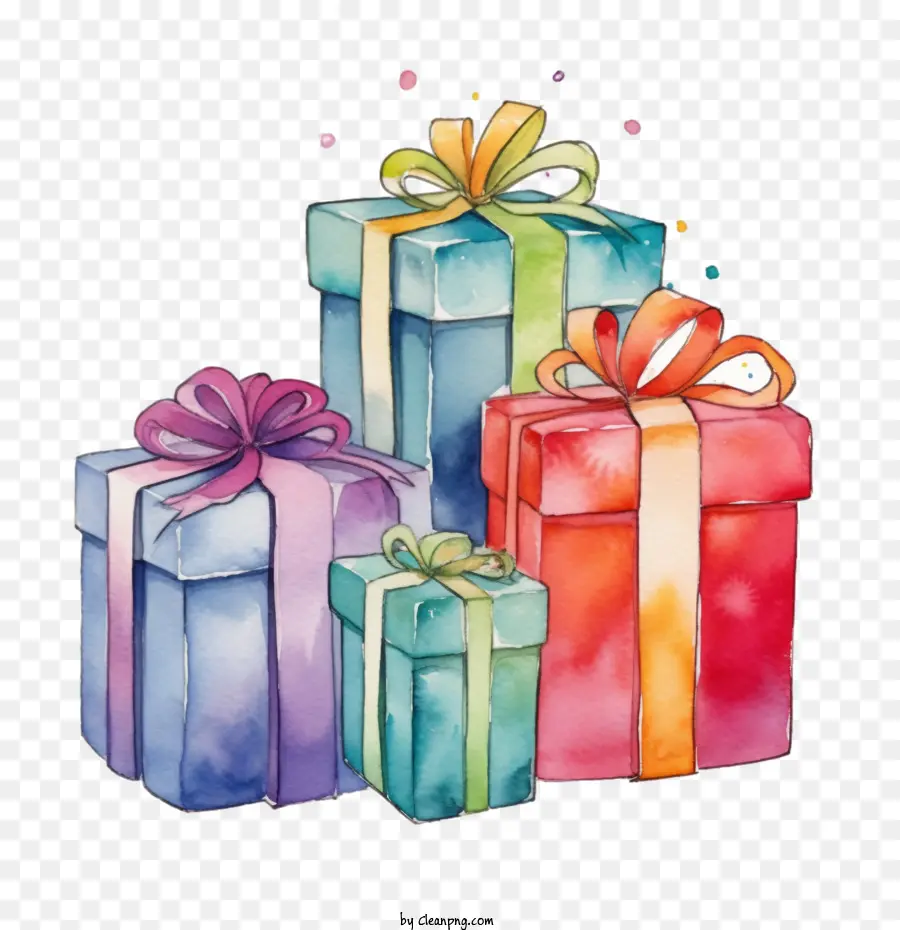 Regalos Multicolores，Acuarela De La Caja De Regalo PNG