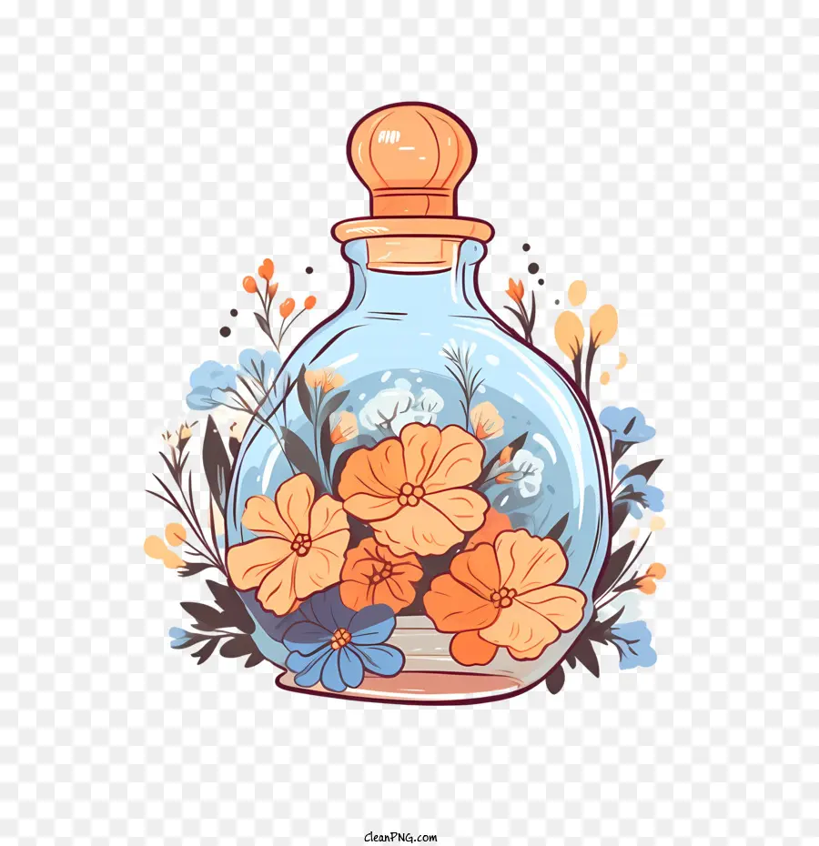 Botella De Perfume，Ramo Floral PNG