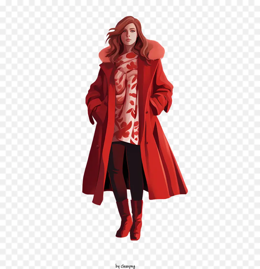 Chica De Invierno，Abrigo Rojo PNG